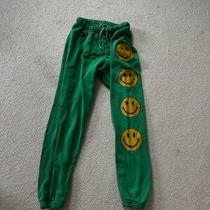 Aviator Nation Green Joggers with Yellow Smiley Faces